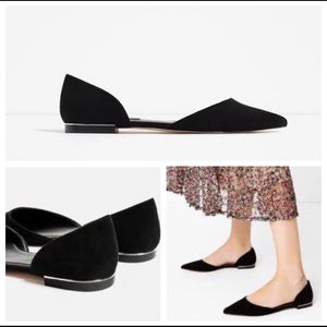 Zara D'orsay Point Toe Flats w/ Metal Accent